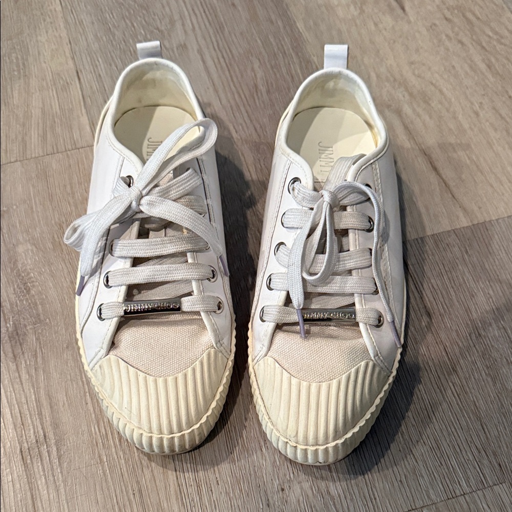 Jimmy Choo Cream Lace-Up Sneakers